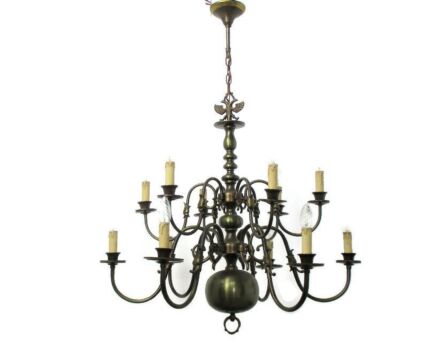 Impressive Vintage Flemish Dutch Double Chandelier 11 Arms Lights Fish Eagle