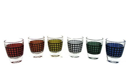vintage retro set checkered shot Glasses Liquor Set France Funky Space Age