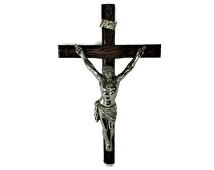 Hand Carved Wood Hanging Ornate  Crucifix Jesus Christ Spelter Faux Brass Corpus 23.62"