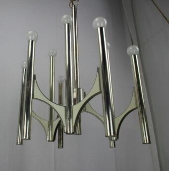 Mid Century Modern 1960s Chrome Gaetano Sciolari Chandelier 9 lights Lucite