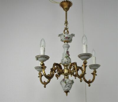 Vintage Capodimonte style chandelier 5 arm Lights Porcelain Italian Gorgeous