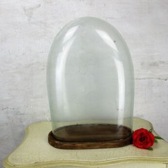 L Antique Victorian Oval Hand Blown Glass Globe Dome Clock Steampunk 18" x 12"