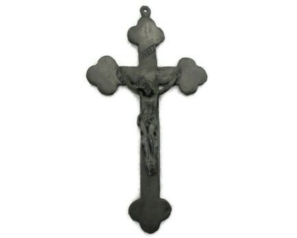 Small Pewter  Hanging Crucifix Jesus Christ Cross Vintage Corpus Christi Lovely 6.29"