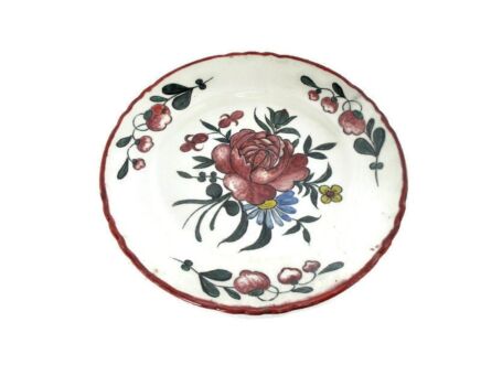 French Faience Strasbourg Platter Plate Scalloped rim Luneville Flowers Marked A Arnould