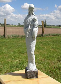 Vintage Virgin Mary Madonna with Child Plaster Statuette Chalk Grey B.S. signed