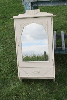 Antique French Provincial Wood Medicine Wall Cabinet Apothecary Romantic White