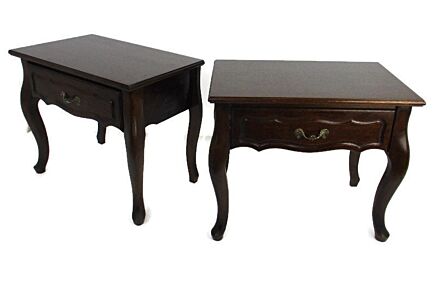 Pair of Country French Louis XV XVI Style Carved Nightstands End Tables Wood Vintage