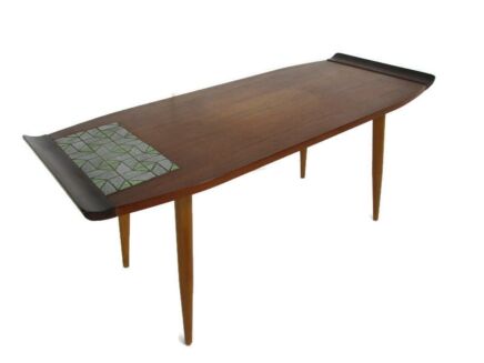 Vintage Coffee Table  Side Occasional Table era Eames Van Teefelen? Retro Funky  Wood tiles Nordic Surfboard table Rolled Edge