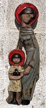 Mid Century Design Modernist Ceramic Wall Plaque Virgin Mary Jesus era Perignem