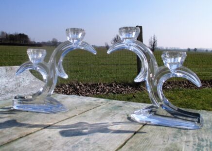 Baccarat French Couple Pair Double Candle Holders Crystal Marked