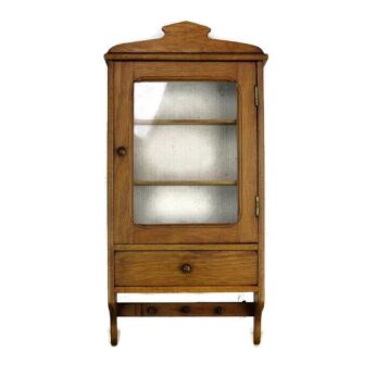 Vintage Hand Carved Oak Display Medicine Wall Bathroom Cabinet Apothecary