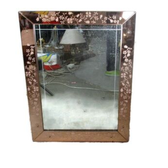 Large Art Deco Nouveau Bauhaus Wall Hanging Mirror Pink & Clear Flowers Vanity