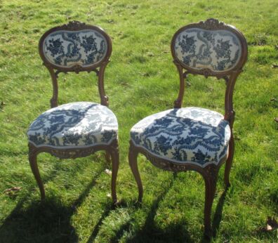 Antique Louis XV Pair French Chairs Authentic Flower Fabric Carved wood