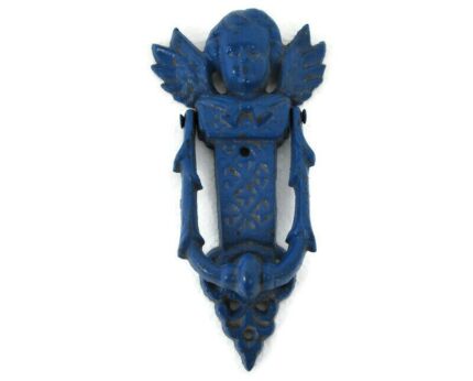 Vintage Door knocker Cast Iron French Angel Cherub Lovely Painted Blue