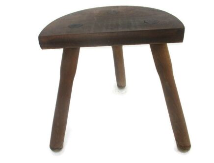 Vintage Hand Carved wood  Milking Stool Pedestal Table Plant Flower Bonsai Stand Side Table Barn Country Style Funky Authentic Tripod