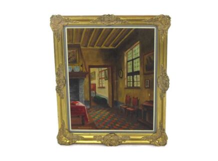 Oil Painting Ornate Wood Plaster Frame Victorian Interior Signed Van Laeken