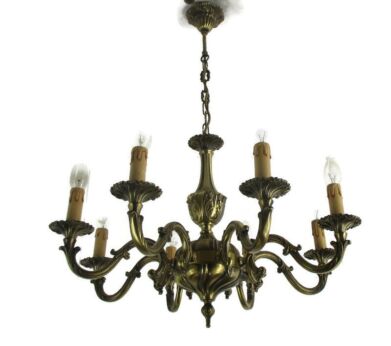 Hollywood Regency Style Chandelier 8 arm Lights Ornate Brass Fixture Gorgeous