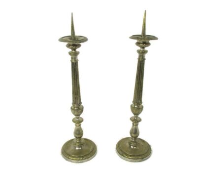 XL Antique Couple pair Easter Church Altar Candle Holders Silver Plated? 28.34"