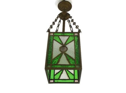 Lantern Ornate Chandelier Pendant Leaded Glass Green Vintage Light Lovely