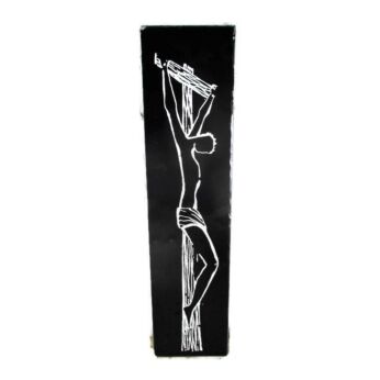 Vintage Ceramic Black Tile Wall Hanging Small Jesus Christ Crucifix Mettlach