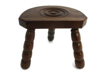 French Funky Hand Carved wood Tripod Milking Stool Pedestal Table Pedestal