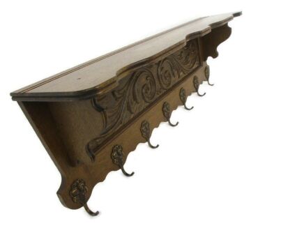 Large Gorgeous Hand Carved Wood Coat Hat Rack Breughel Style Ornate Mid Century Modern
