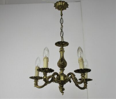 Chandelier 5 Arm Lights Brass Small Ornate Fixture Hollywood regency style
