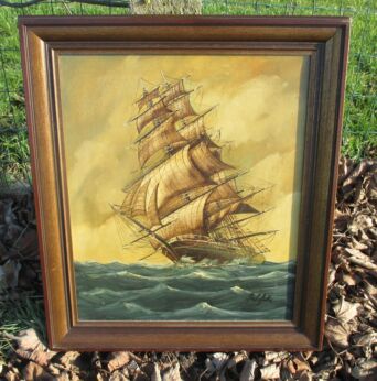 Lovely large Oil Painting Sailing Boat Ship Signed Galofalo Beautiful Frame