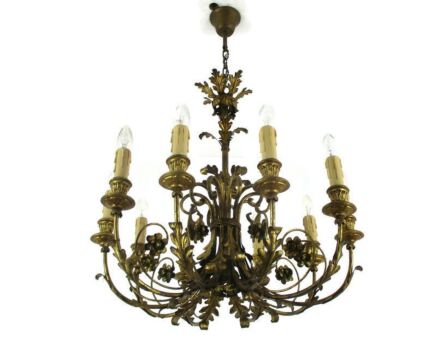 Chandelier 10 Lights Arms Hollywood Regency Faux Brass Leaf French Gorgeous