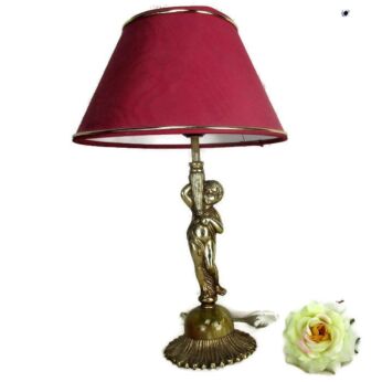 Table Desk Lamp Hollywood Regency Cherub Angel Putti Working Marble Look Spelter