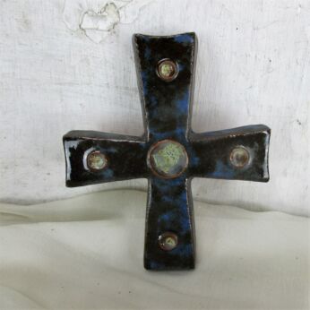 Mid Century Modernist Ceramic Crucifix Gorgeous Era Perignem Amphora HTF