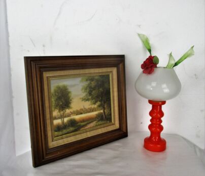 Small Lovely Oil Painting on Canvas Framed Beautiful Landscape Signed F. Moka