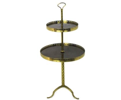Pedestal Two Tier Cake Stand Vintage Hollywood regency style Veneer Brass HTF