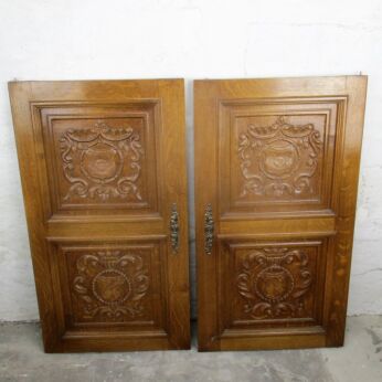 pair Large Antique French Carved Wood Oak Door Panels Reclaimed Architectural