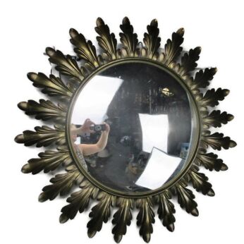 Retro Modernist Starburst Sunburst Metal Wall Mid Century Modern Convex Mirror