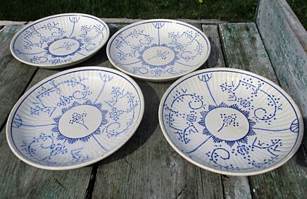 4 Vintage Causers Small Plates Boch Copenhague Kopenhagen Blue White Lovely 60s
