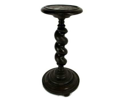 Large Hand Carved Wood Barley Twist Side Display Wine Table Pedestal Plant Stand 28.34" Barn Country Farmhouse Style