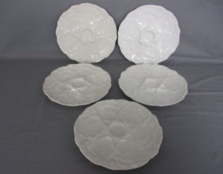 Set of 5 Oyster Plates Porcelain White Germany Hutchenreuther Vintage Seafood