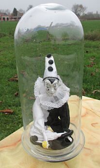 Vintage Porcelain Harlequin Figurine Porcelain Dome Globe Glass NOS