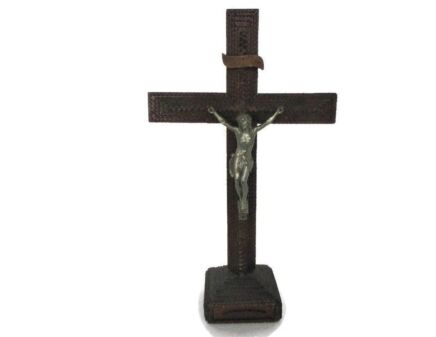 Tramp Trench Tramp Folk art Standing Hand Carved Wooden Crucifix 19.68"