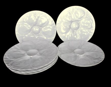 Set of 6 French Pillivuyt Oyster Plates Porcelain Faience White Stylish French Marked