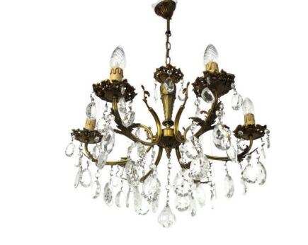 6 Arm Lights Chandelier Revival French Empire Style Brass Ornate Prisms WOW