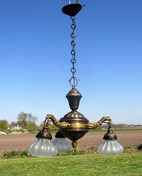 Gothic 3 Arm Chandelier Pendant Lights Brass Eagles Birds Rare Brass Shades