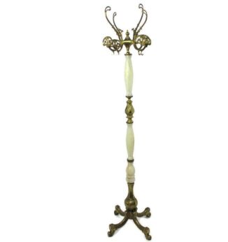 Onyx Marble Brass Hall Tree Coat Hat Rack Stand Hollywood regency Italy Rococo