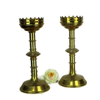 Pair Brass Candle Holders Candlesticks Altar Twisted Stem Brass Neo Gothic