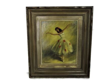 Oil Painting on Panel Wooden Frame Beautiful Ballet Danser Signed R. Raes
