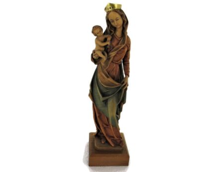 Virgin Mary Madonna Infant Child Wooden Statue Anri Style Polychrome Lovely 10.62" Vintage