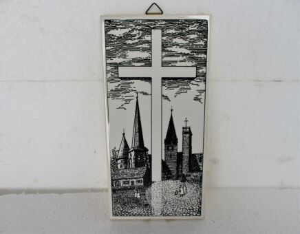 Modernist Ceramic Tile Wall Hanging Mosa Church Crucifix Cross Lovely Rare