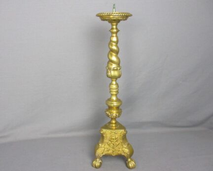 Gothic Large Candle Stick Candle Holder Brass Angel Faces Twisted Stem Gorgeous