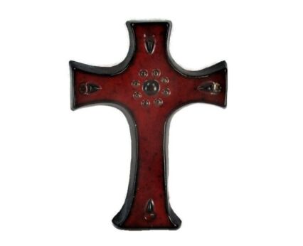 Mid Century Modern Ceramic Crucifix red Abstract Touches Era Amphora Perignem Beautiful
